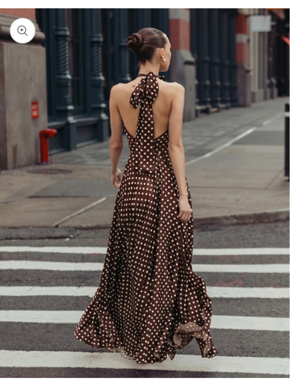Women's Mac Duggal Polka Dot Halter Maxi Dress Brown White Size 4 - Picture 2 of 13